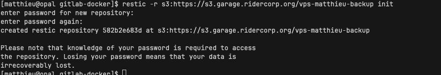 Restic repository creation